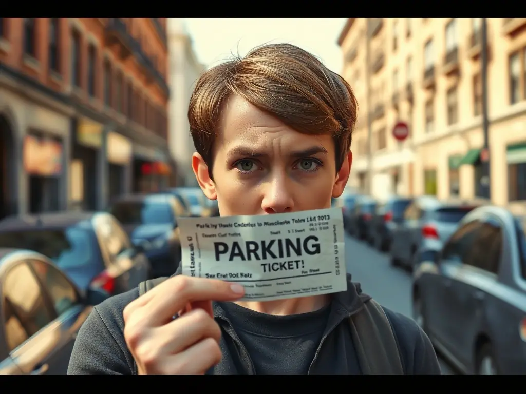 A person looking frustrated while holding a parking ticket, symbolizing the need to fight fines.